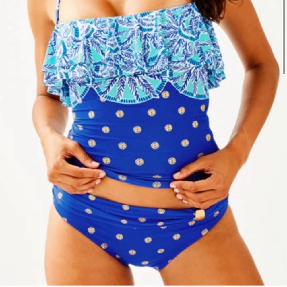 Lilly Pulitzer Blue polka dot Ruffle Tankini Bikini Set - stunning